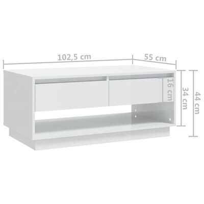 vidaXL Tavolino da Salotto Bianco Lucido 102,5x55x44 cm in Truciolato