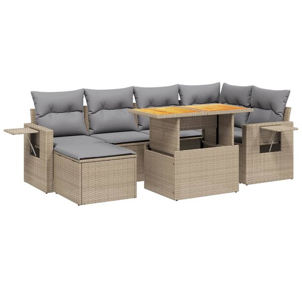 vidaXL Set Divani da Giardino 7 pz con Cuscini Beige in Polyrattan