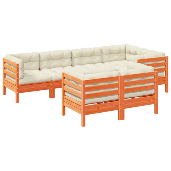 vidaXL Set Divani Giardino 7 pz con Cuscini Marrone Cera Massello Pino