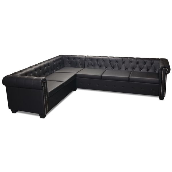 vidaXL Divano Angolare Chesterfield a 6 Posti Pelle Artificiale Nera