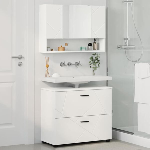 vidaXL Set di mobili per il bagno 2 pcs Bianco Legno multistrato