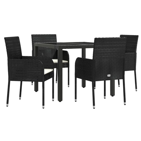 vidaXL Set da Pranzo da Giardino 5 pz Nero con Cuscini in Polyrattan