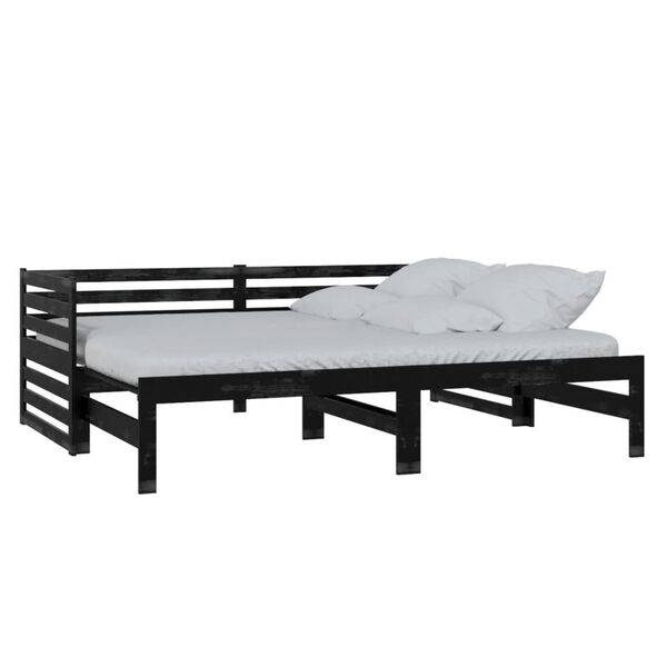 vidaXL Dormeuse Estraibile Nera in Massello di Pino 2x(90x200) cm
