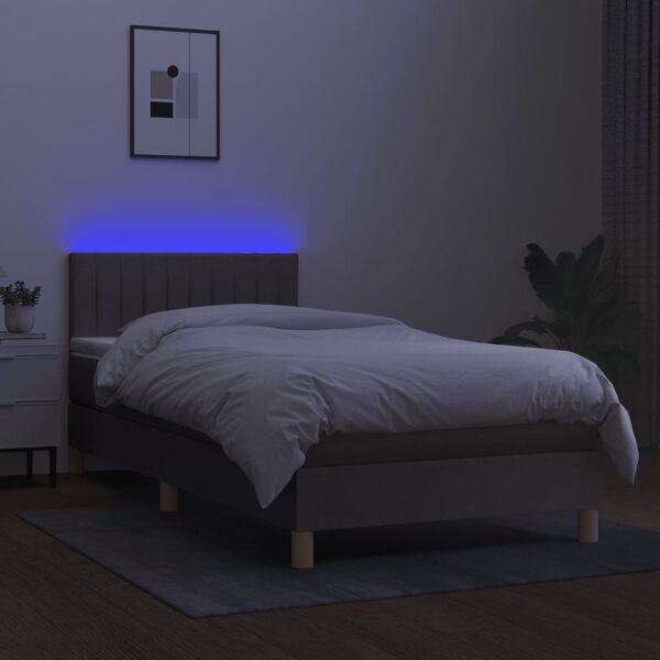 vidaXL Letto a Molle con Materasso e LED Tortora 90x190 cm in Tessuto