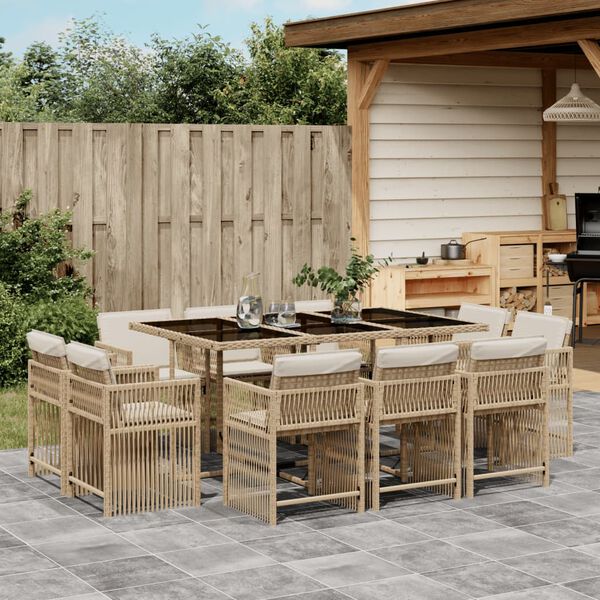 vidaXL Set da Pranzo da Giardino 11 pz con Cuscini Beige in Polyrattan