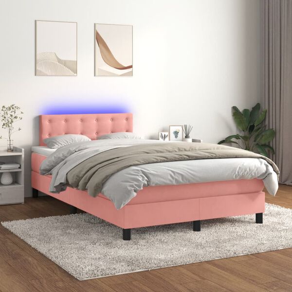 vidaXL Letto a Molle con Materasso e LED Rosa 120x200 cm in Velluto