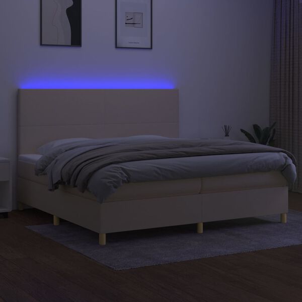 vidaXL Letto a Molle Materasso e LED bianco 200x200cm in Tessuto