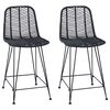 vidaXL Sedia da Bar 2 pcs Nero 44,5 x 54,5 x 97,5 cm Rattan e Ferro