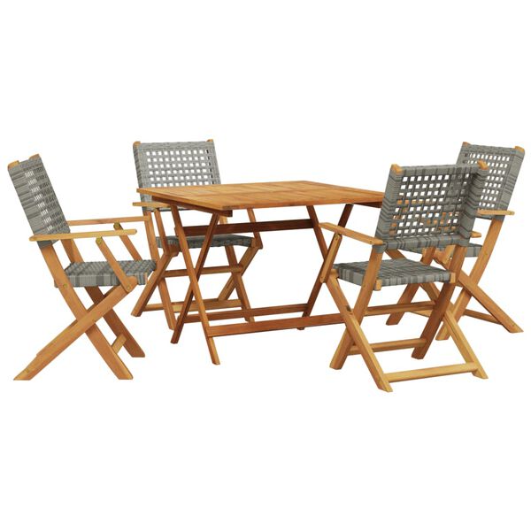 vidaXL Set Pranzo da Giardino 5pz Grigio Polyrattan e Legno Massello