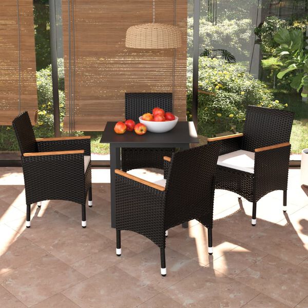 vidaXL Set da Pranzo per Giardino 5 pz con Cuscini Polyrattan Nero