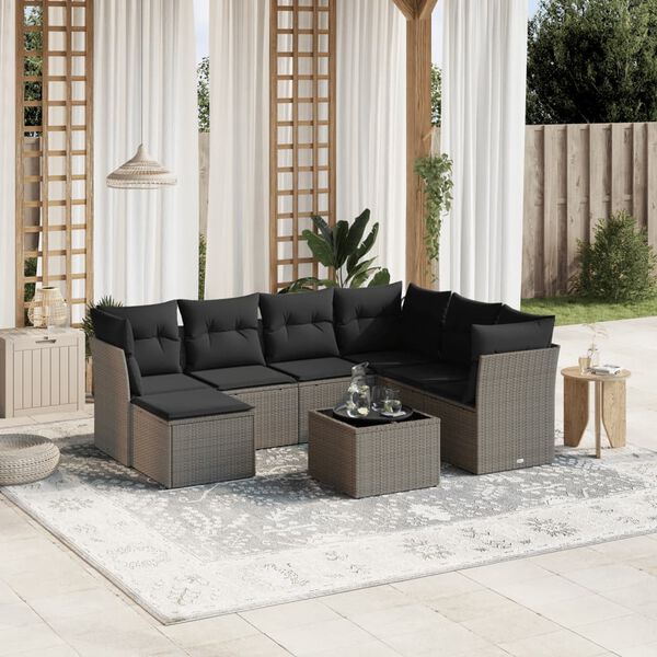 vidaXL Set Divano da Giardino 8pz con Cuscini Grigio Chiaro Polyrattan