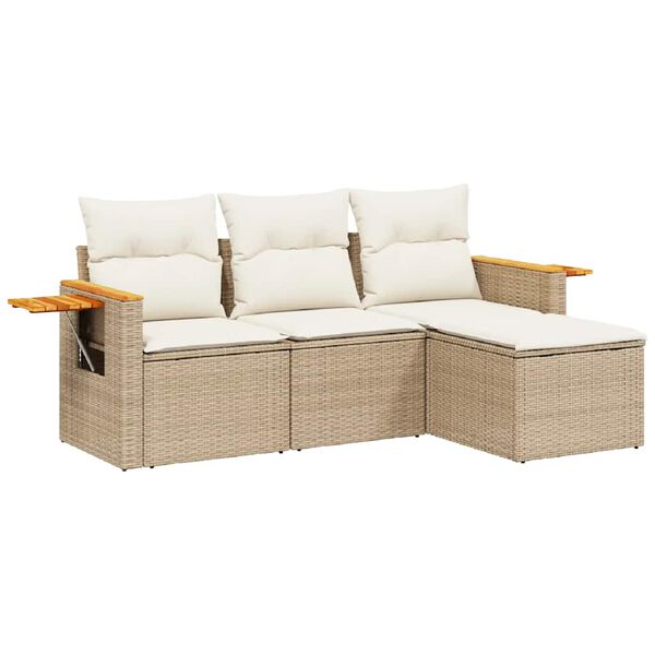vidaXL Set Divano da Giardino 4 pz con Cuscini Beige in Polyrattan