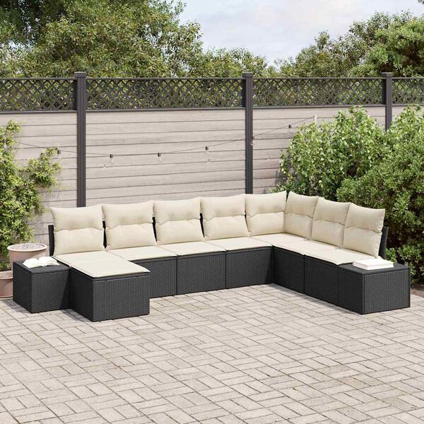 vidaXL Set Divano da Giardino 8 pcs Nero e Crema polyrattan