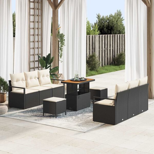 vidaXL Set Divano da Giardino con cuscino 9 pcs Nero polyrattan