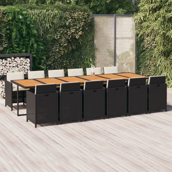 vidaXL Set da Pranzo per Giardino 13 pz con Cuscini in Polyrattan Nero