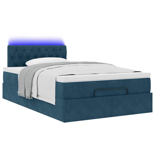 vidaXL Pouf Letto con Materasso e LED Blu Scuro 120x190cm in Velluto