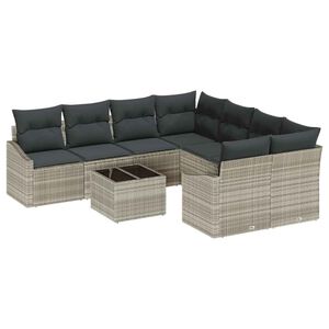 vidaXL Set di divani con cuscino 9 pcs Grigio chiaro polyrattan