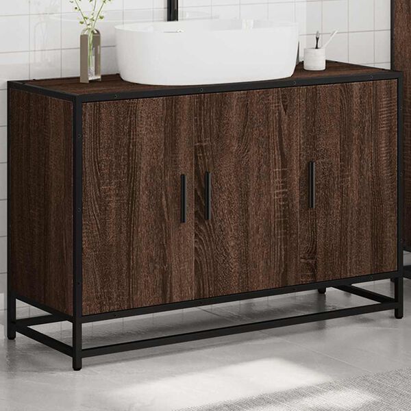 vidaXL Mobile Lavabo Bagno Rovere Marrone 90x33x60cm Legno Multistrato