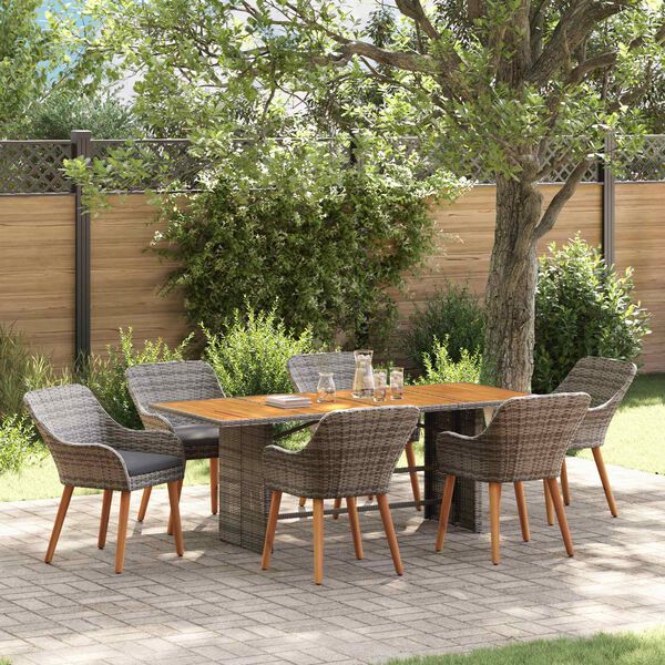 vidaXL Set da Pranzo per Giardino con cuscino 7 pcs Grigio polyrattan