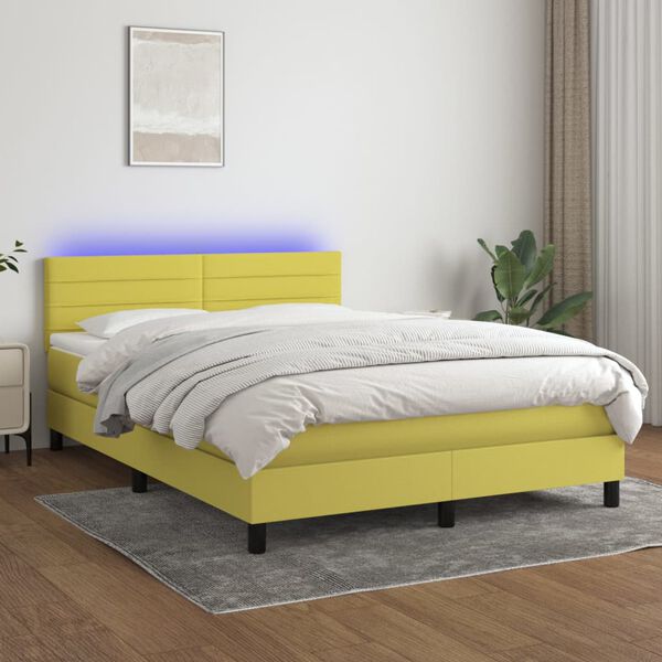 vidaXL Letto a Molle con Materasso e LED Verde 140x190 cm in Tessuto