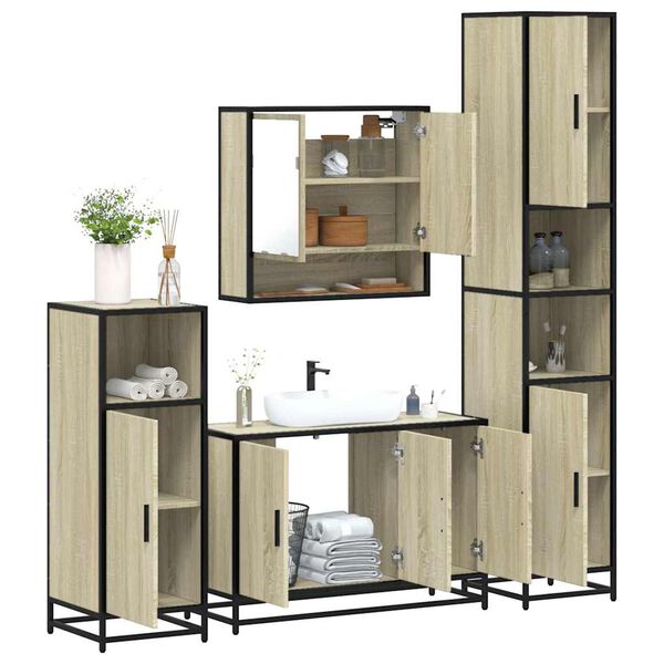 vidaXL Set Mobili da Bagno 4 pz Rovere Sonoma in Legno Multistrato