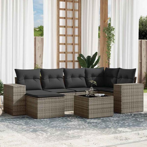 vidaXL Set Divani da Giardino 7 pz con Cuscini Grigio in Polyrattan