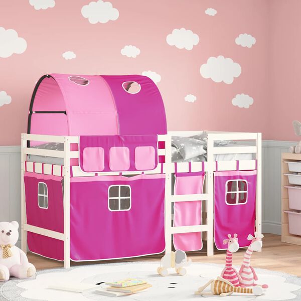 vidaXL Letto a Soppalco con Tunnel Bambini Rosa 90x190cm Massello Pino