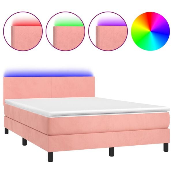 vidaXL Letto a Molle con Materasso e LED Rosa 140x190 cm in Velluto