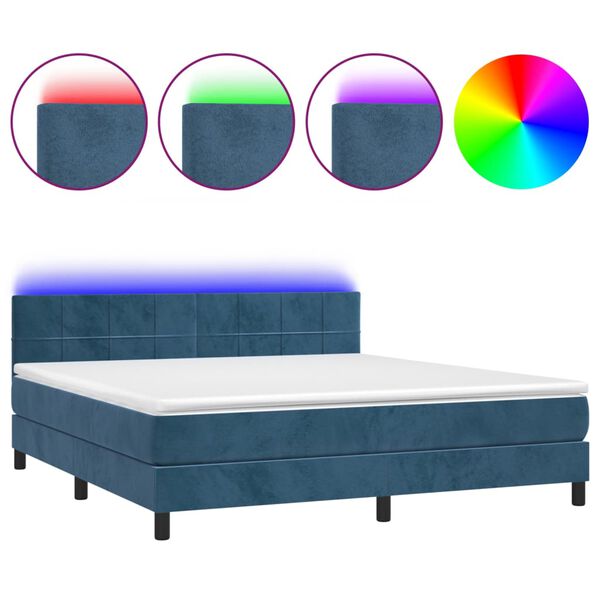 vidaXL Letto a Molle con Materasso e LED Blu Scuro 180x200 cm