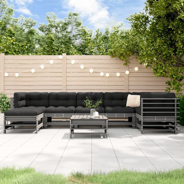 vidaXL Set Divani da Giardino 8pz con Cuscini in Legno Massello Grigio