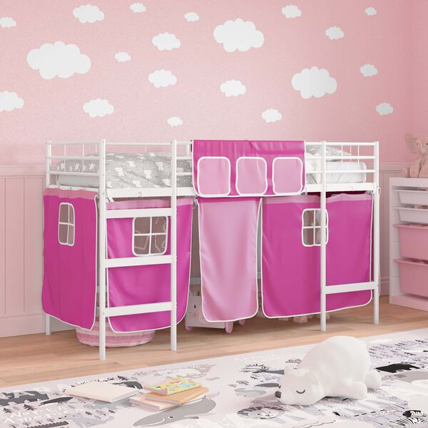 vidaXL Struttura del Letto Loft per Bambini con Tendine Bianco e Rosa