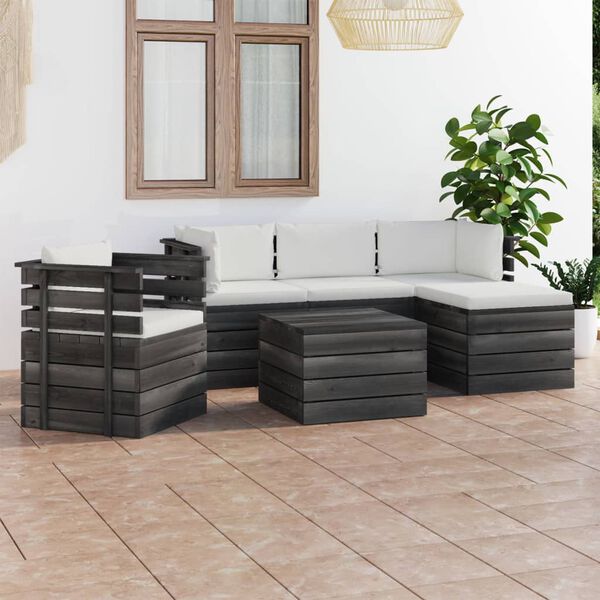 vidaXL Set Divani da Giardino su Pallet 6 pz con Cuscini Massello Pino