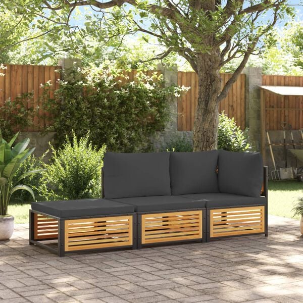 vidaXL Set Divano da Giardino 3pz con Cuscini Legno Massello di Acacia