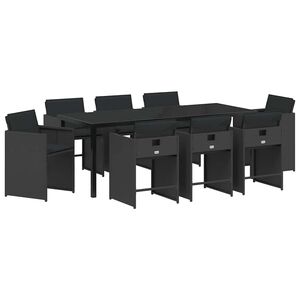vidaXL Set da Pranzo per Giardino 9 pcs Nero polyrattan