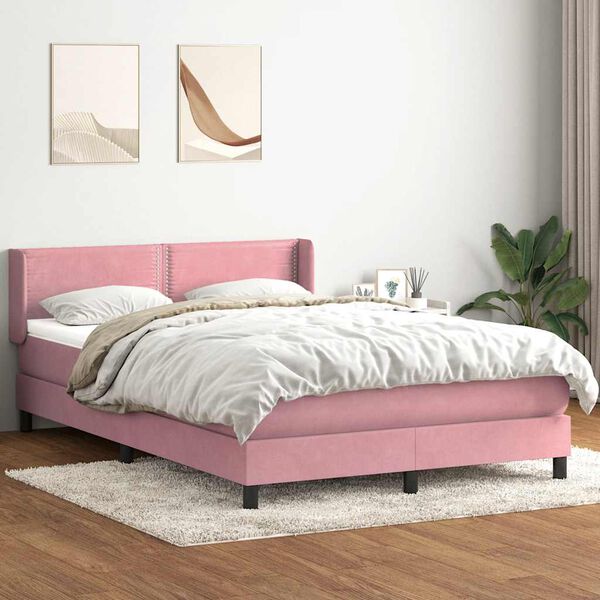 vidaXL Giroletto a Molle con Materasso Rosa 160x210 cm in Velluto