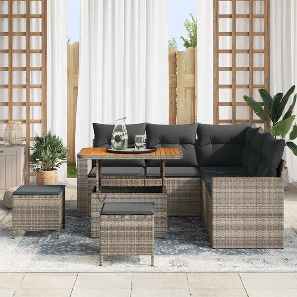 vidaXL Set Divano da Giardino 8 pcs Grigio polyrattan