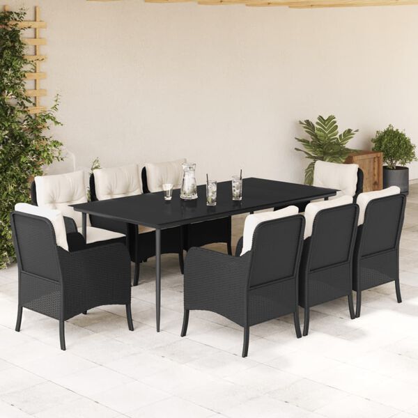 vidaXL Set da Pranzo da Giardino 9 pz con Cuscini Nero in Polyrattan