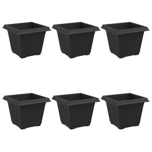 vidaXL Vaso quadrato per fiori 6 pcs Nero 20 x 20 x 16 cm Plastica