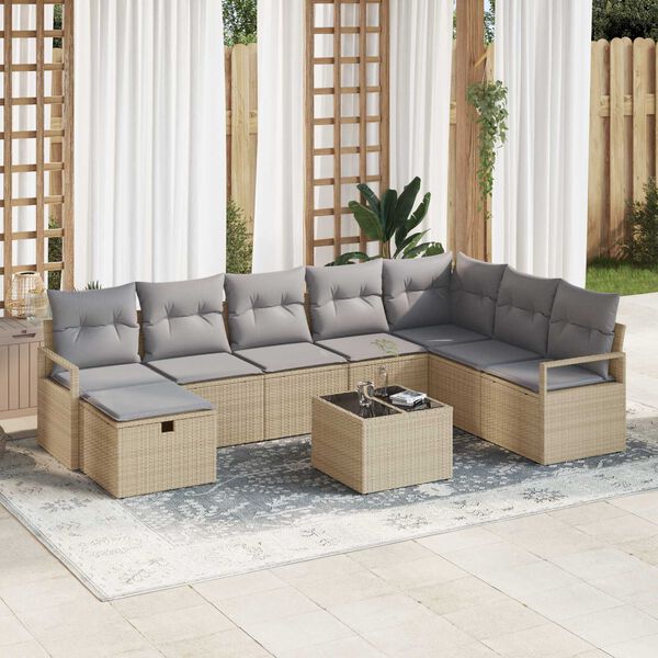 vidaXL Set Divano da Giardino 9 pcs Beige Poly Rattan