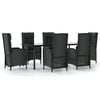 vidaXL Set da Pranzo da Giardino 7 pz Nero con Cuscini in Polyrattan