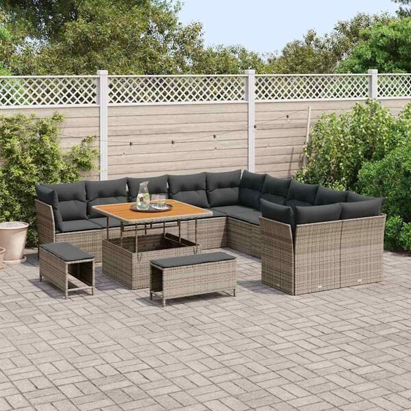vidaXL Set Divano da Giardino con cuscino 13 pcs Grigio polyrattan