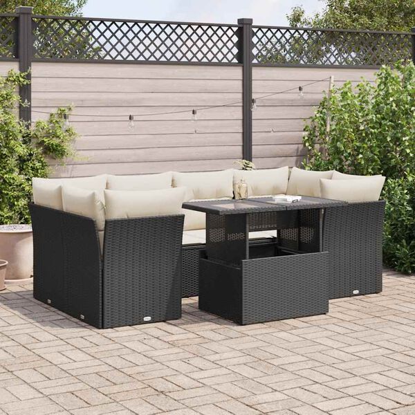 vidaXL Set Divani da Giardino con Cuscini 7pz Nero Polyrattan