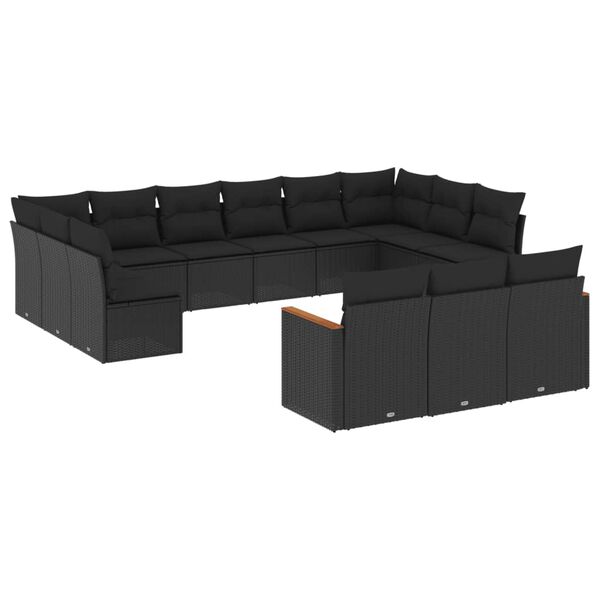 vidaXL Set Divani da Giardino 13pz con Cuscini Nero in Polyrattan