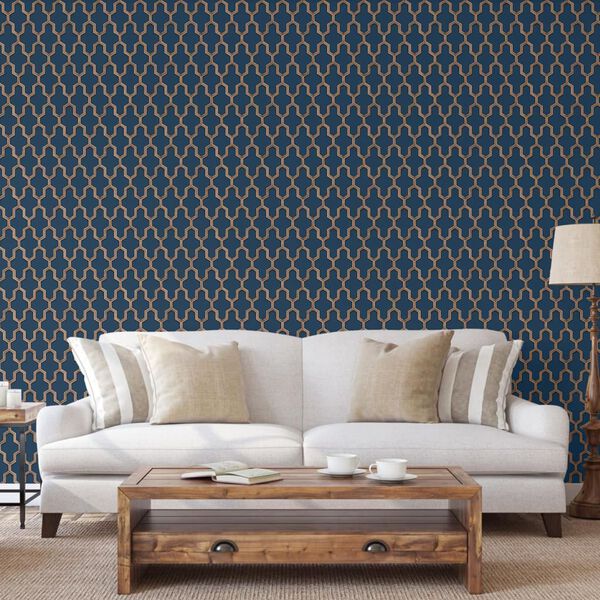 DUTCH WALLCOVERINGS Carta da Parati Geometric Blu e Oro