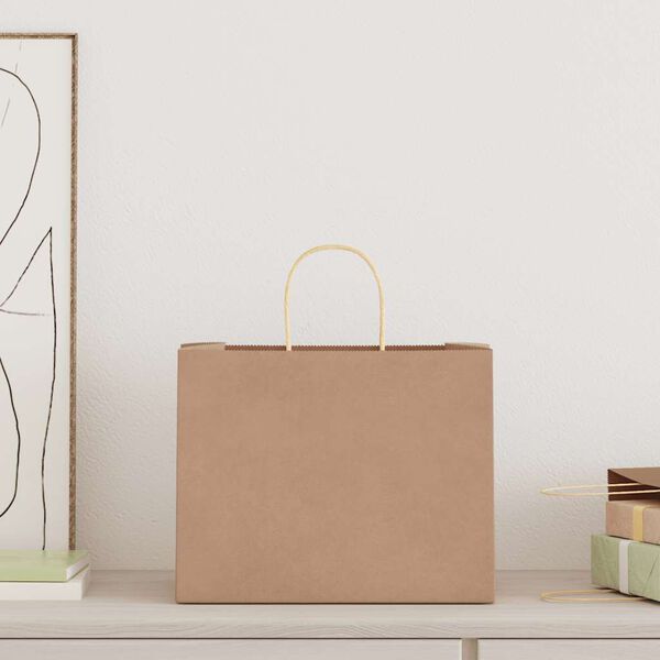 vidaXL Sacchetti di Carta 250 pz con Manici Marrone 32x22x24 cm