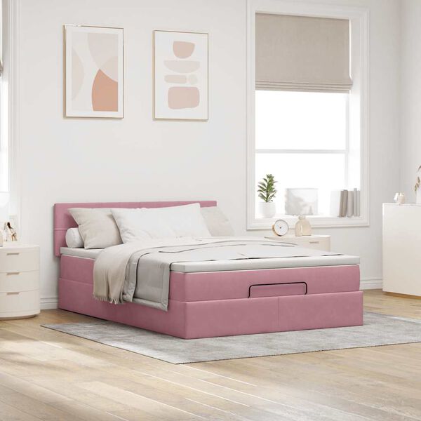 vidaXL Struttura Letto Pouf con Materasso Rosa 140x190 cm in Velluto