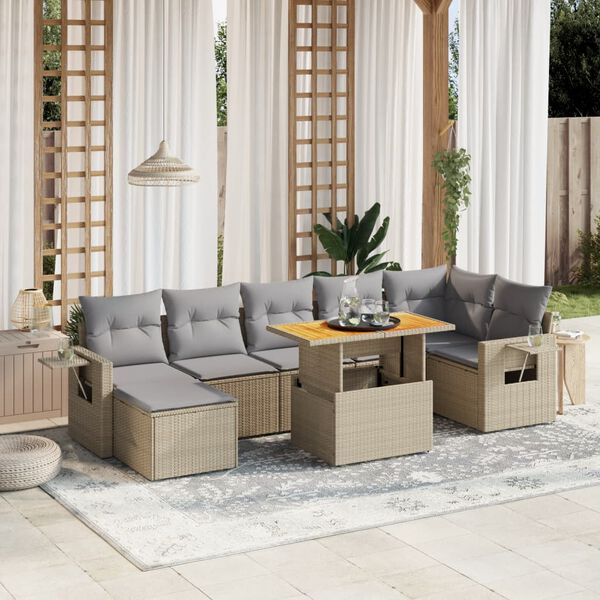 vidaXL Set Divano da Giardino 8 pz con Cuscini Beige in Polyrattan