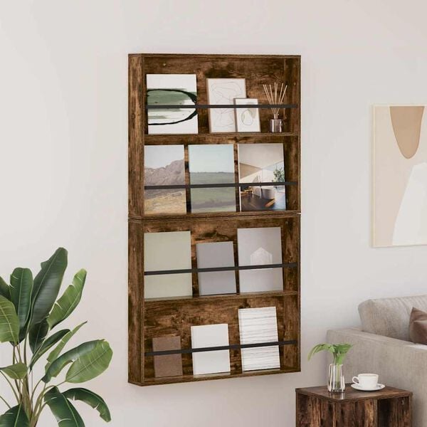 vidaXL Scaffale per riviste 2 pcs Rovere fum&eacute; 80 x 12 x 70 cm