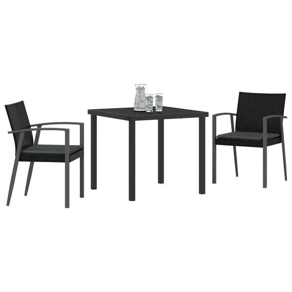 vidaXL Set da Pranzo per Giardino 3 pcs Nero e Grigio Rattan in PE