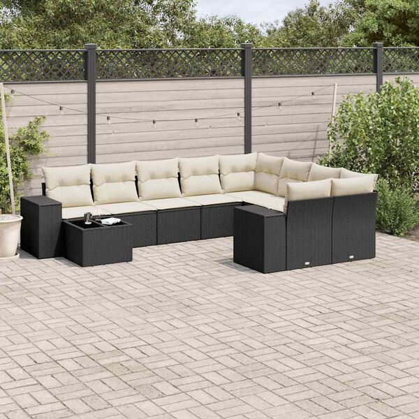 vidaXL Set Divani da Giardino 10pz con Cuscini in Polyrattan Nero